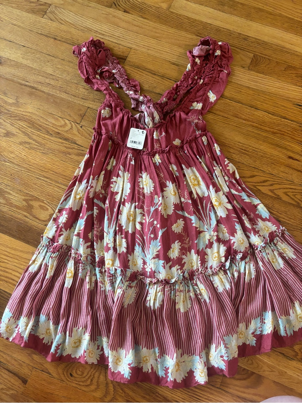 Free People Intimately Bali Wild Daisy Floral Mini Dress Renaissance Red